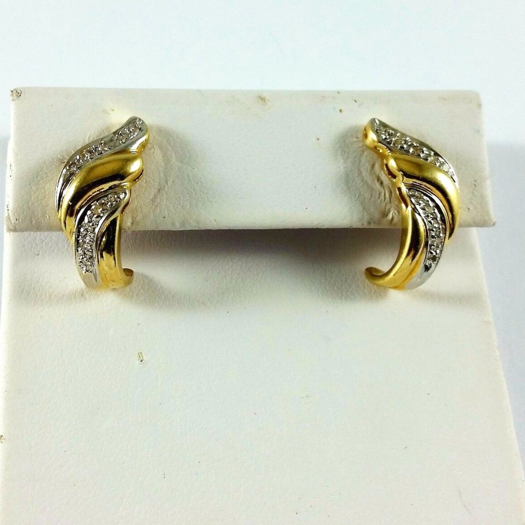 14k Karat Two Tone Multi Color Gold Stud Earrings With Diamonds